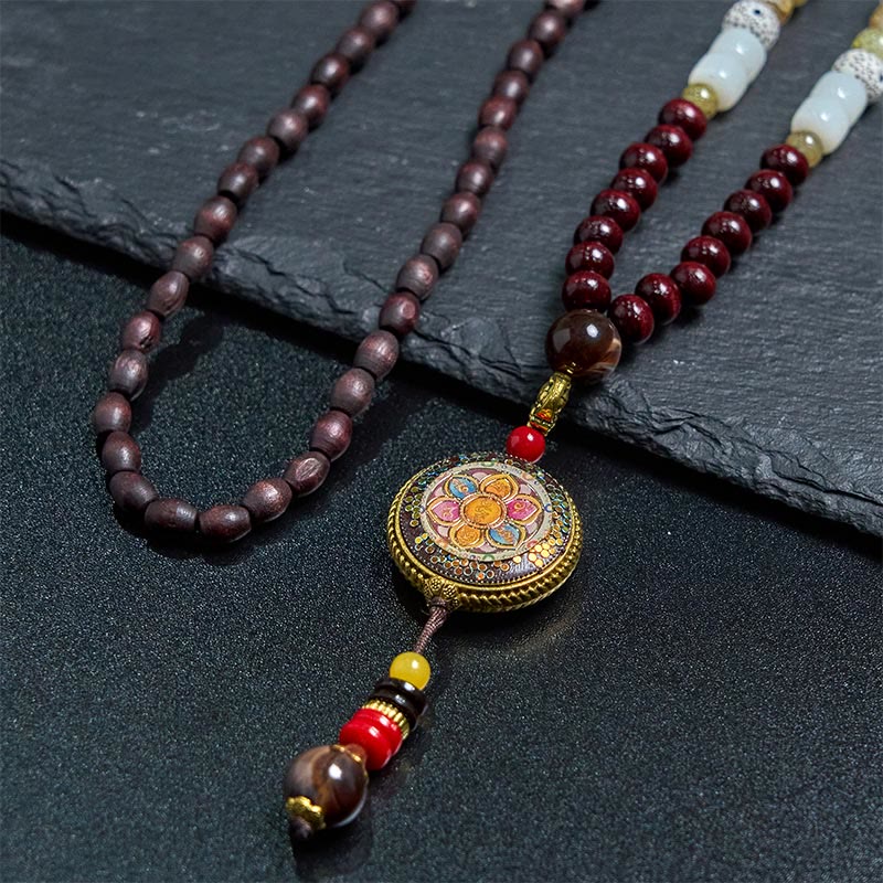 KarmaRipple's Tibetan Handmade Wood Beadwork Om Mani Padme Hum Samantabhadra Bodhisattva Purity Pendant Necklace p13