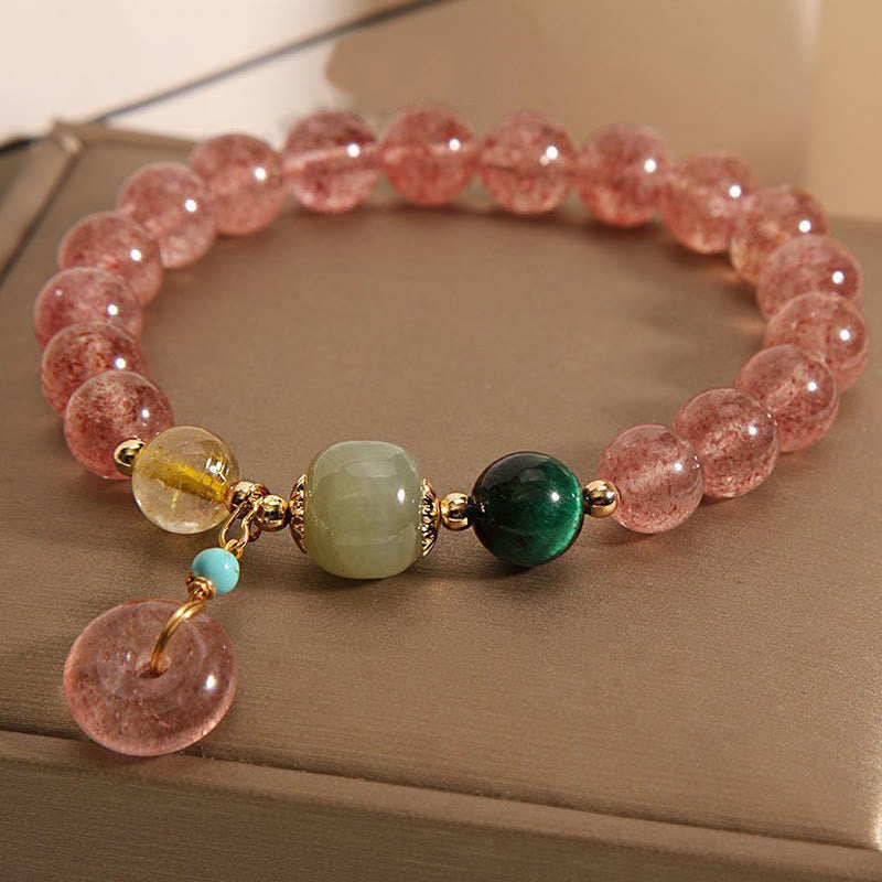KarmaRipple's Authentic Strawberry Quartz Peace Buckle Jade Positive Bracelet p3