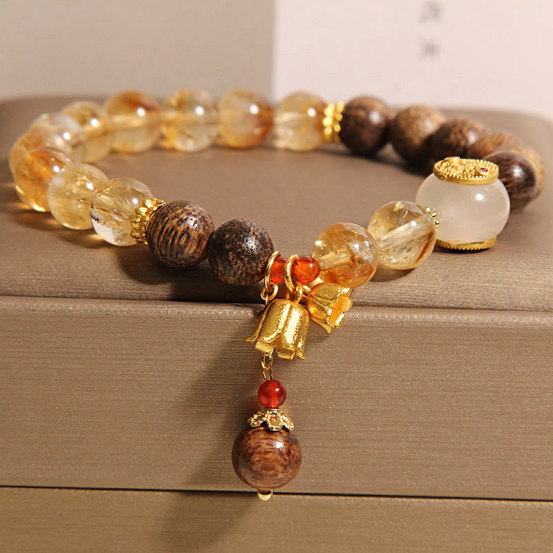 KarmaRipple's Citrine Agarwood Lily Of The Valley Five Directions Gods Of Wealth Protection Bracelet p1