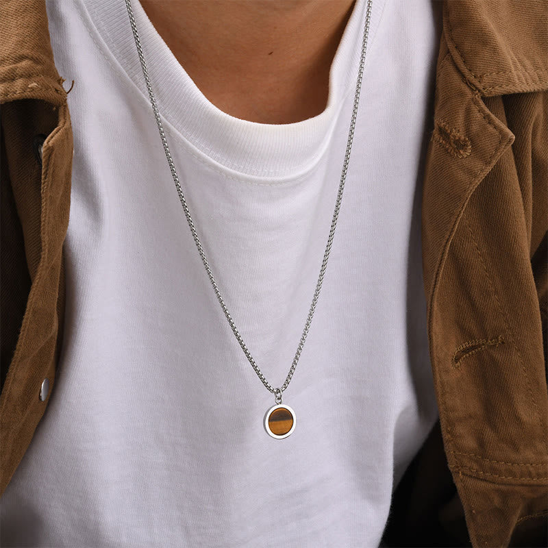 KarmaRipple's Authentic Stone Turquoise Tiger Eye Lazurite Malachite Titanium Steel Purification Pendant Necklace p15