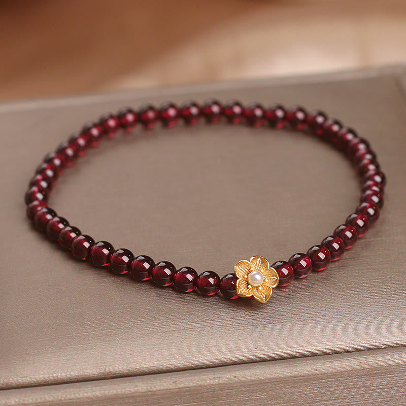 KarmaRipple's Authentic 4mm Garnet Beadwork Flower Passion Bracelet p5
