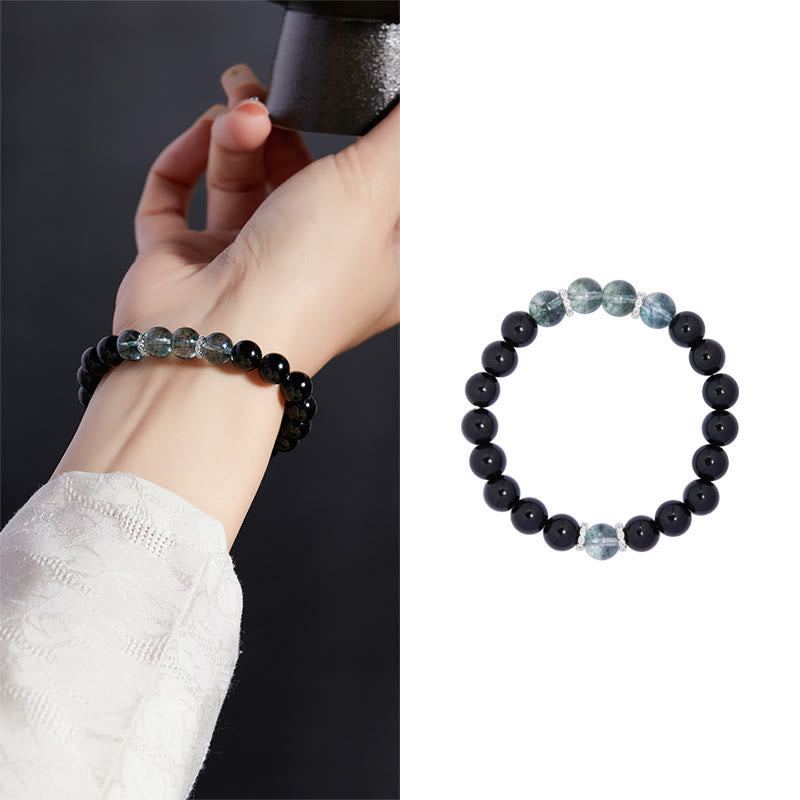 KarmaRipple's 925 Sterling Silver Black Obsidian Green Phantom Strength Bracelet p10