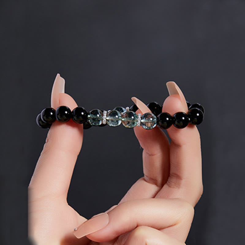 KarmaRipple's 925 Sterling Silver Black Obsidian Green Phantom Strength Bracelet p8