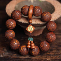KarmaRipple's Authentic Carving Dragon And Phoenix Fu Character Gourd Rosewood Beadwork Warmth Bracelet