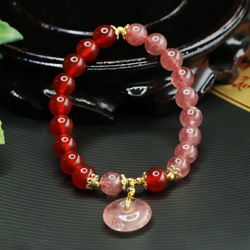 KarmaRipple's Strawberry Quartz Red Agate Peace Buckle Positive Fortune Bracelet p2