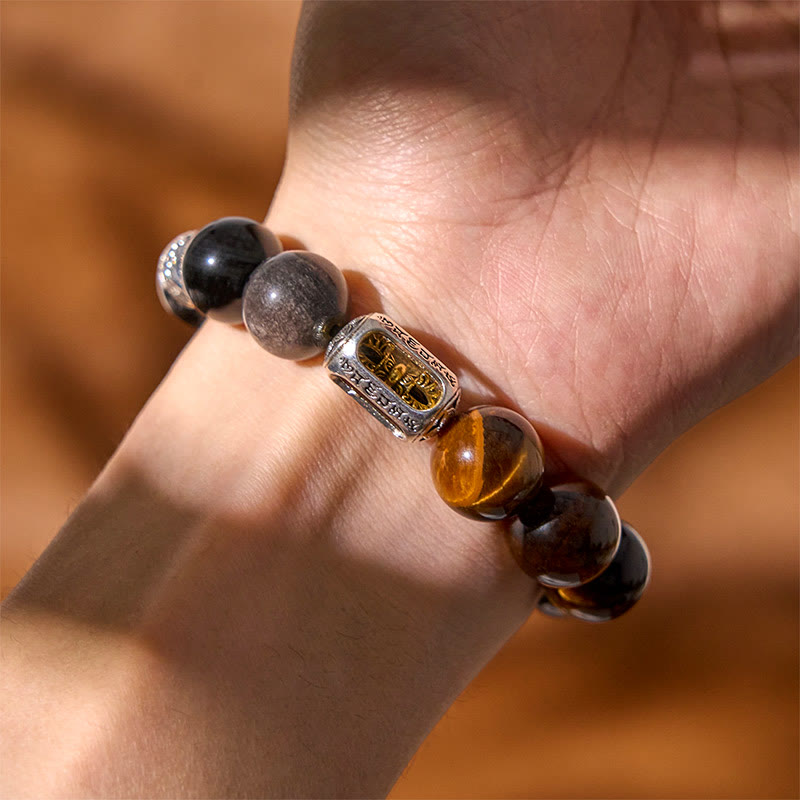 KarmaRipple's Authentic Silver Sheen Obsidian Tiger Eye Vajra Protection Bracelet p5
