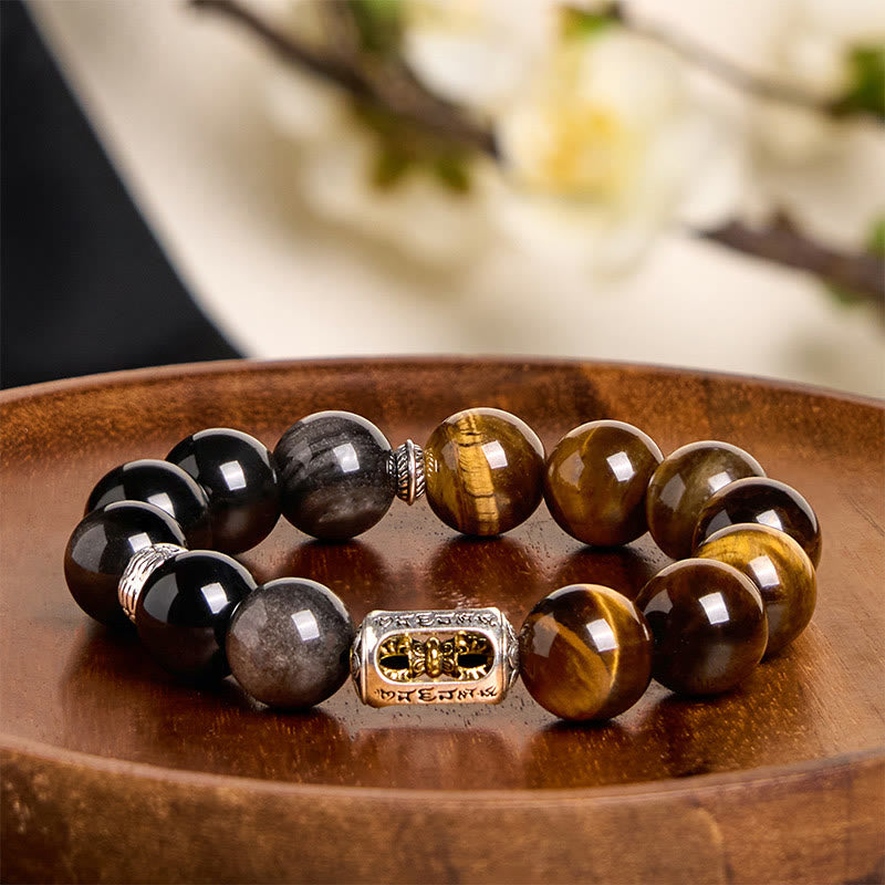 KarmaRipple's Authentic Silver Sheen Obsidian Tiger Eye Vajra Protection Bracelet p2
