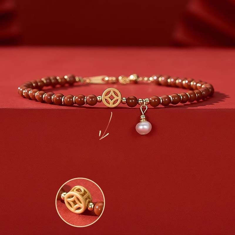 KarmaRipple's 14K Gold Plated Bronze Red Agate Bronze Coin Confidence Bracelet p3