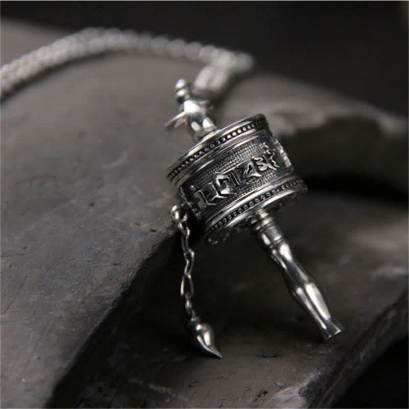 KarmaRipple's 925 Sterling Silver Om Mani Padme Hum Prayer Wheel Purity Rotatable Pendant Necklace p6