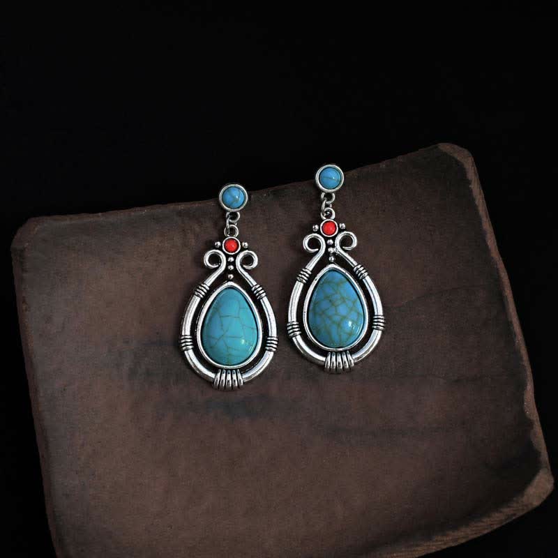 KarmaRipple's Tibet Vintage Turquoise Waterdrop Strength Drop Dangle Earrings Clips p3