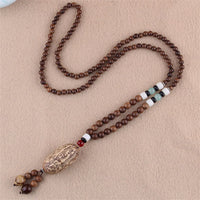 KarmaRipple's Tibetan Wenge Wood Bodhi Seed Agate Elephant Protection Pendant Necklace