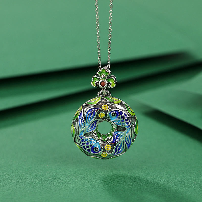 KarmaRipple's 990 Sterling Silver Koi Fish Bronze Coin Peace Buckle Fortune Wealth 925 Sterling Silver Pendant Necklace p2