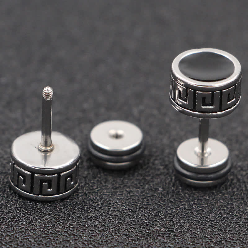 KarmaRipple's Cool Men Titanium Steel Balance Round Stud Earrings p7