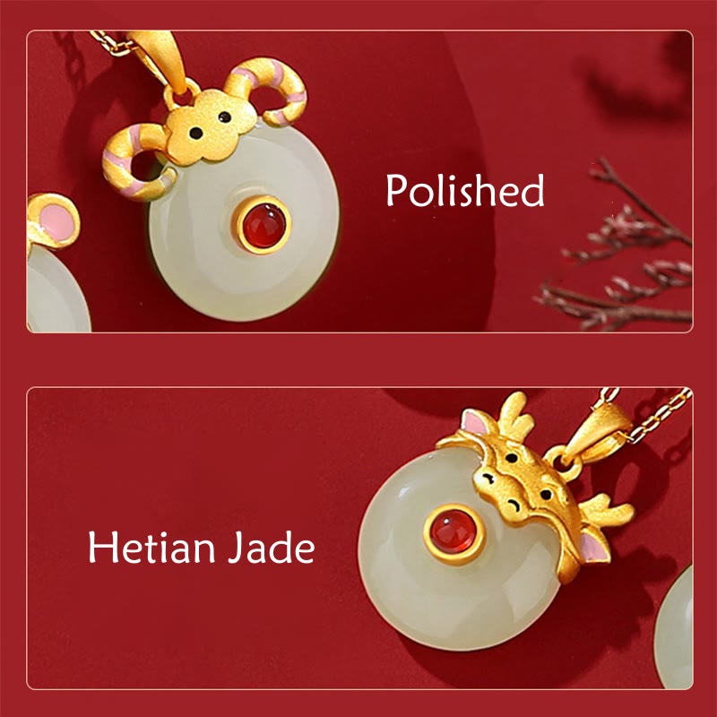 KarmaRipple's 925 Sterling Silver Hetian Jade Chinese Zodiac Year of the Dragon Red Agate Fortune Protection Pendant Necklace ( p25