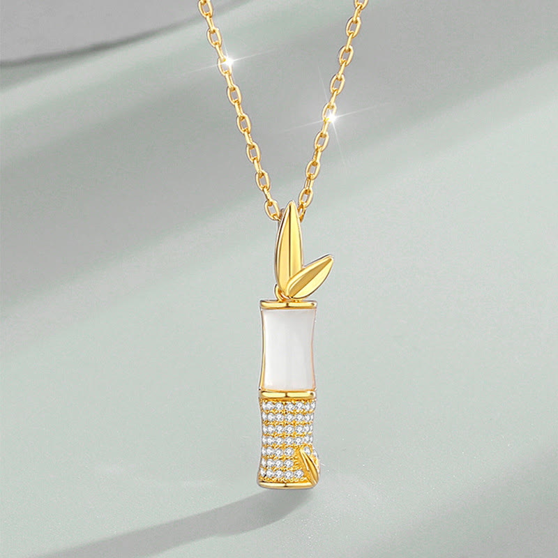 KarmaRipple's 925 Sterling Silver Hetian Ivory Jade Bamboo Happiness Pendant Necklace p1