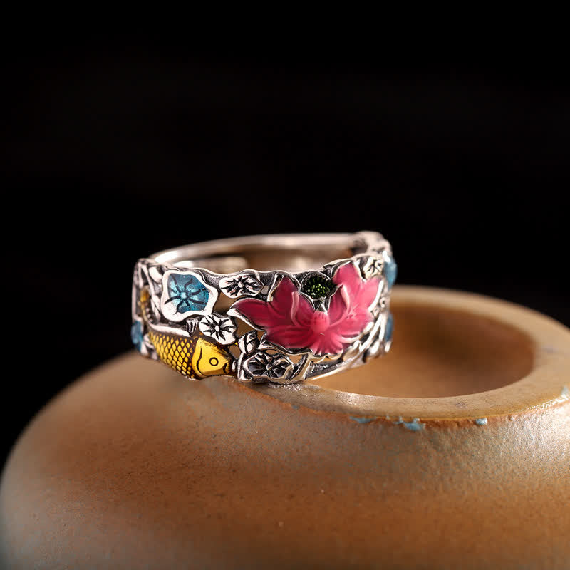 KarmaRipple's 925 Sterling Silver Lotus Koi Fish Enlightenment Ring p2