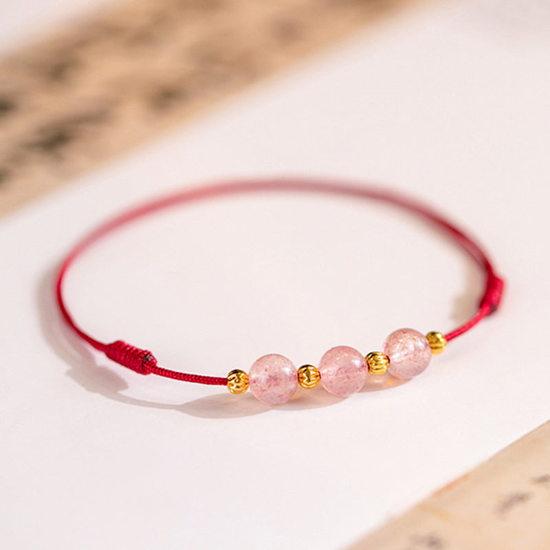 KarmaRipple's Strawberry Gemstone Beadwork Fortune Red String Anklet p5