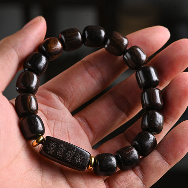KarmaRipple's Tibetan Ebony Wood Barrel Beadwork Fortunate And Treasure Balance Bracelet p12