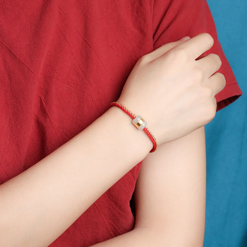 KarmaRipple's 999 Gold Hetian Ivory Jade Om Mani Padme Hum Fu Character Fortune Woven Bracelet p8