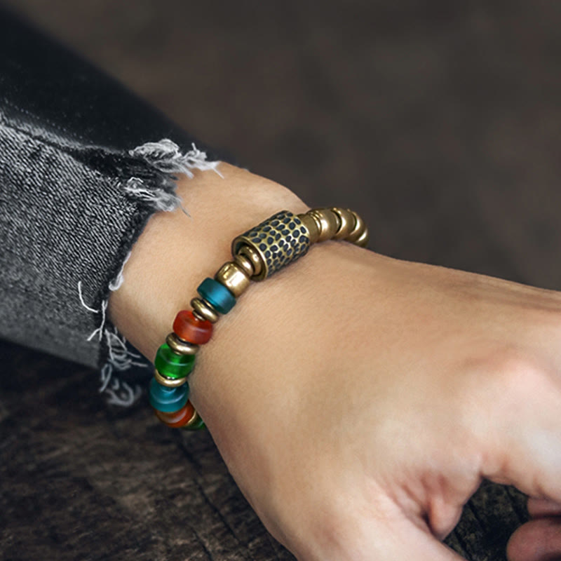 KarmaRipple's Tibetan Colorful Glass Beadwork Bronze Wealth Bracelet p7