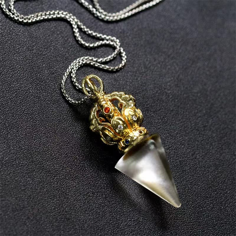 KarmaRipple's Tibetan Dorje Vajra 4 Prong Lotus Liuli Gemstone Strength Pendant Necklace p17