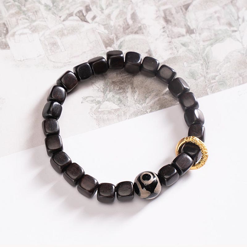 KarmaRipple's Tibetan Ebony Wood Dzi Bead Balance Calm Bracelet p5