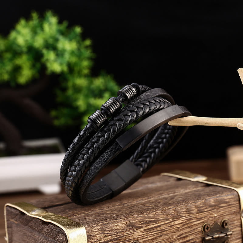 KarmaRipple's Leather Multi-Layer Titanium Steel Balance Woven Magnetic Buckle Bracelet p6