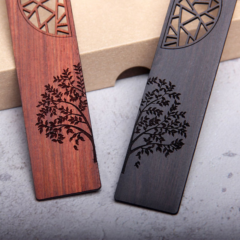 KarmaRipple's The Tree of Life Ebony Wood Small Leaf Red Sandalwood Bookmarks With Gift Box p11