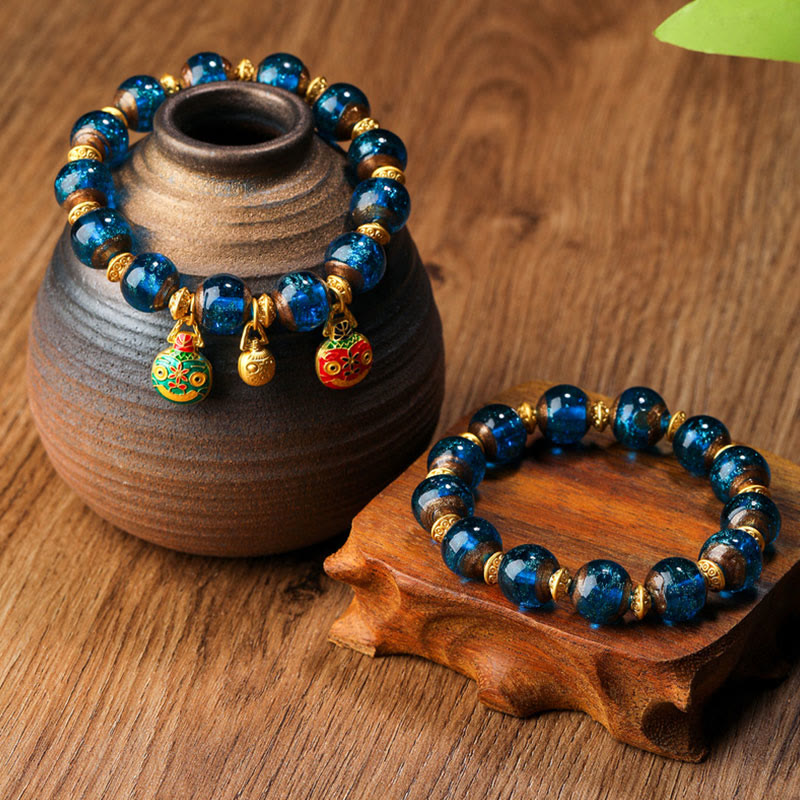 KarmaRipple's Gold Swallowing Beast Family Talisman Liuli Glass Bead Fortune Bracelet p20