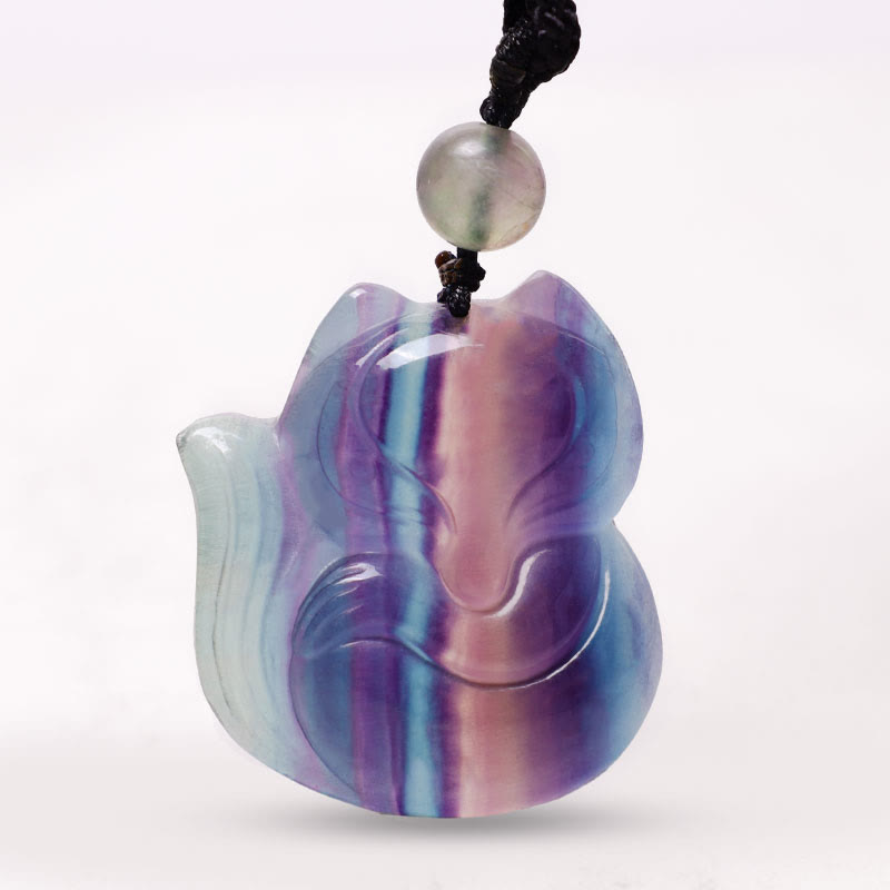 KarmaRipple's Authentic Fluorite Gold Sheen Obsidian Fox Necklace Protection Pendant p3