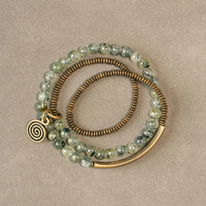 KarmaRipple's Purple Phantom Red Hematoid Quartz Green Rutilated Quartz Bronze Love Forgive Bracelet p41