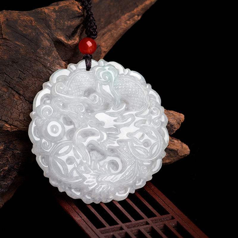 KarmaRipple's Ivory Jade Dragon Protection Pendant String Necklace p2