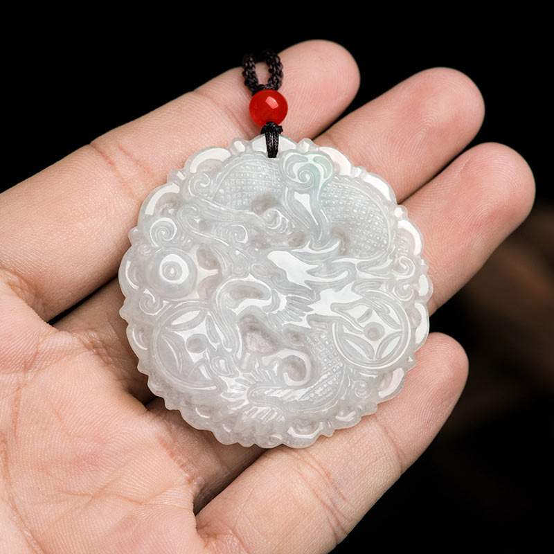 KarmaRipple's Ivory Jade Dragon Protection Pendant String Necklace p4