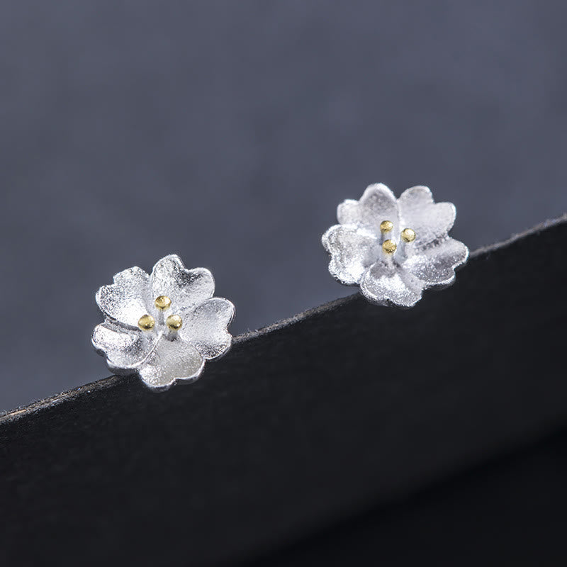 KarmaRipple's 925 Sterling Silver Cherry Blossoms Floral Calm Stud Earrings p2