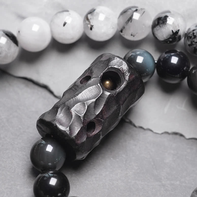 KarmaRipple's Black Rutilated Quartz Ebony Wood Ivory Gemstone Success Pair Bracelet p11