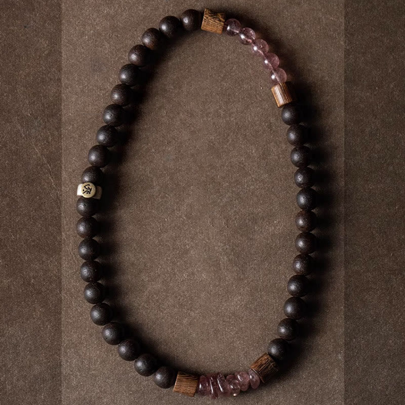 KarmaRipple's 925 Sterling Silver Chinese Zodiac Natal Buddha Agarwood Strawberry Quartz Peace Double Wrap Bracelet p13