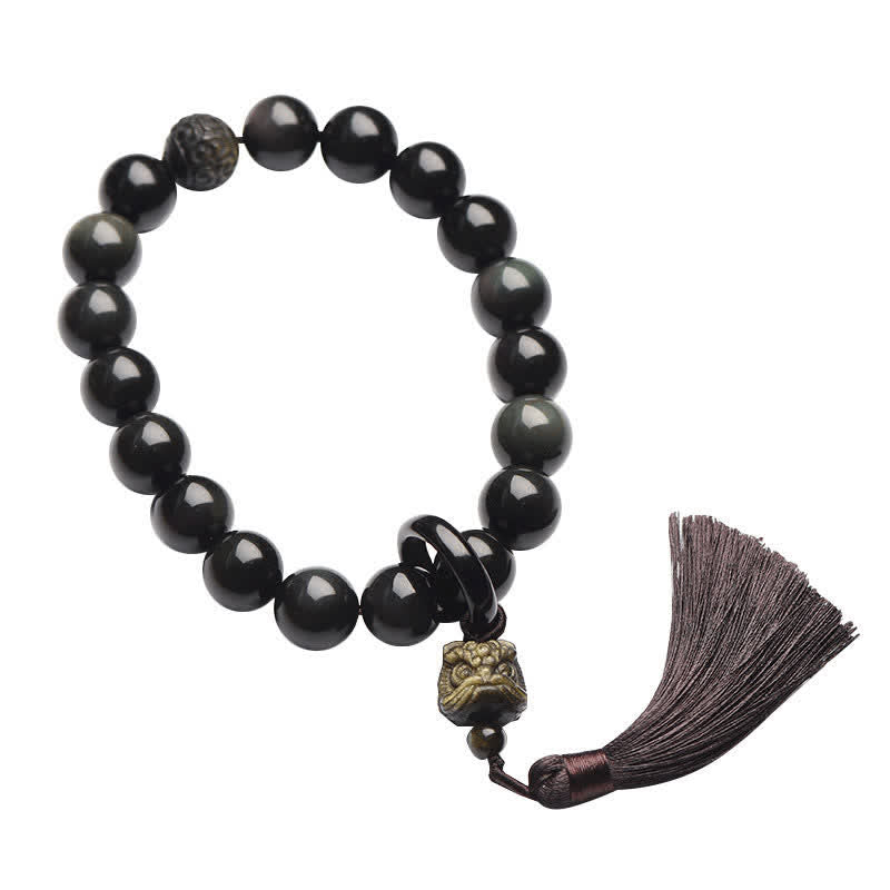 KarmaRipple's Authentic Black Obsidian Lion Wrist Mala Protection Tassels Pocket Mala Car Decoration p8