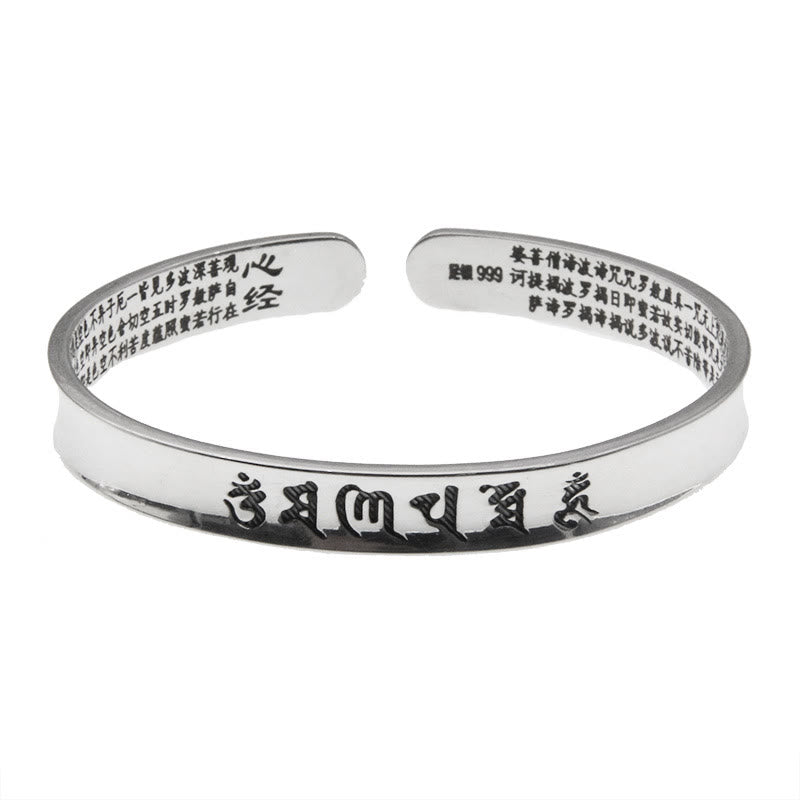 KarmaRipple's 999 Sterling Silver Om Mani Padme Hum Heart Sutra Love Peace Bracelet Bangle p10