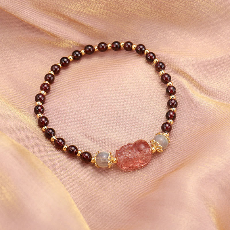 KarmaRipple's Authentic Tourmaline Garnet Strawberry Quartz PiXiu Moonstone Protection Bracelet p2