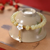 KarmaRipple's 925 Sterling Silver Authentic Hetian Jade Fortune Flower Bracelet