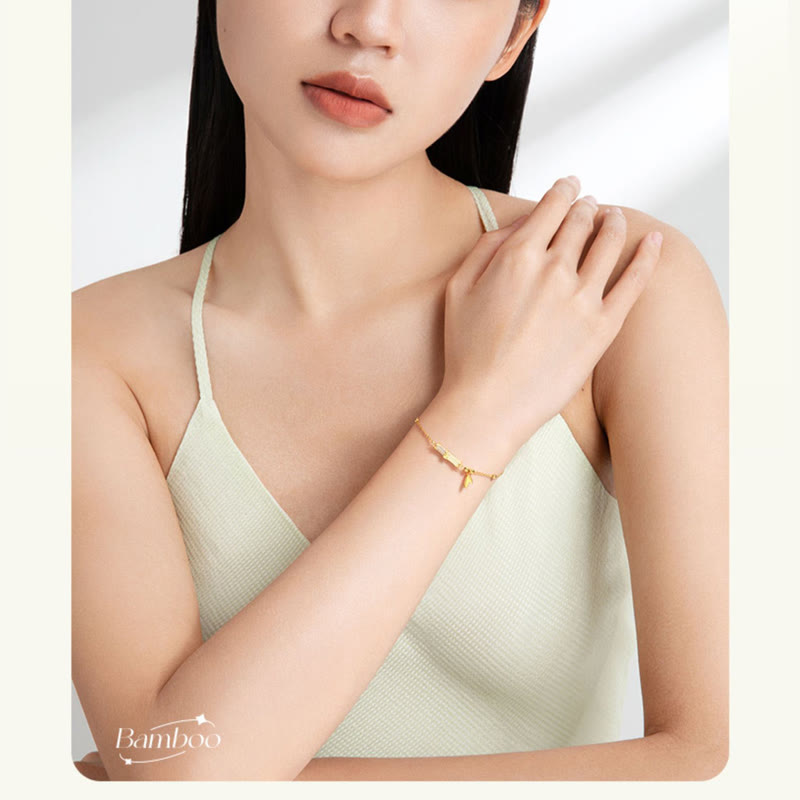 KarmaRipple's 925 Sterling Silver 18K Gold Plated Ivory Jade Bamboo Zircon Leaf Fortune Bracelet p11