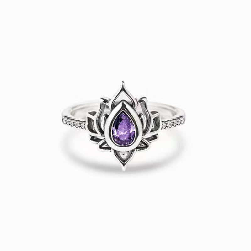 KarmaRipple's Sterling Silver Lotus Zircon Blessing Protection Ring p2