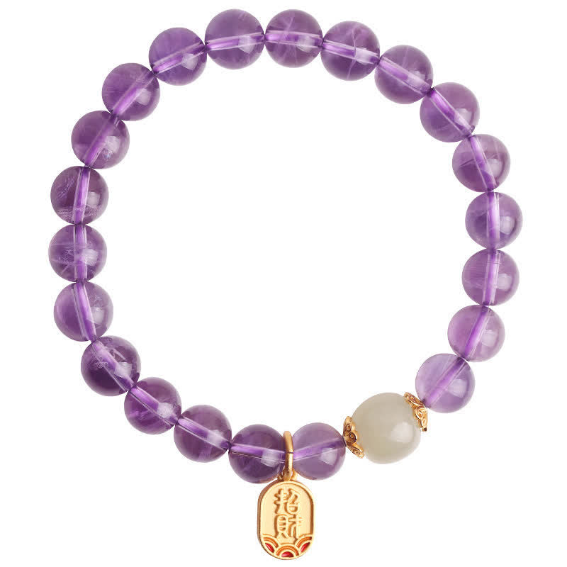 KarmaRipple's Authentic Amethyst Gemstone Hetian Jade Balancing Talisman Bracelet p15
