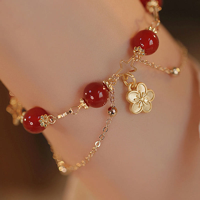 KarmaRipple's 14k Gold Plated Red Agate Star Flower Talisman Calm Bracelet p11