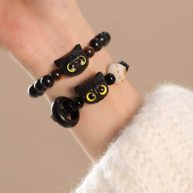 KarmaRipple's Cute Ebony Wood Cat Head Pattern Peace Bracelet p12
