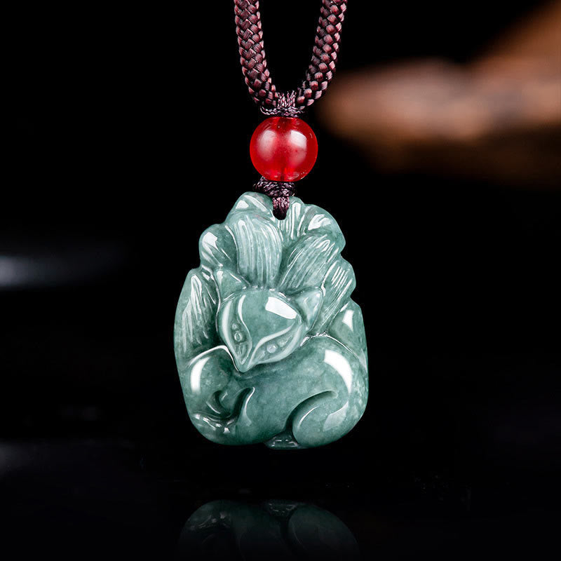 KarmaRipple's Authentic Green Jade Nine Tailed Fox Engraved Prosperity Pendant Necklace p3