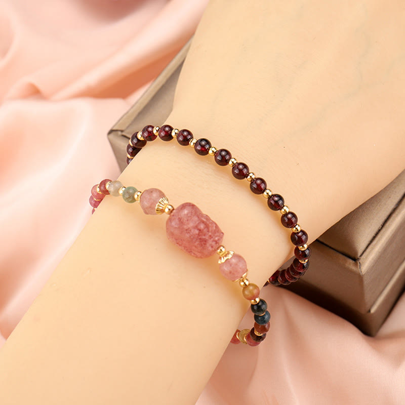 KarmaRipple's Authentic Tourmaline Garnet Strawberry Quartz PiXiu Moonstone Protection Bracelet p10