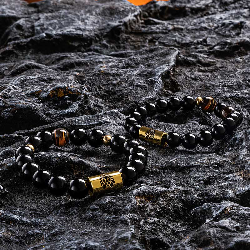 KarmaRipple's Black Onyx Tiger Eye Bead Lion Engraved Protection Bracelet p6