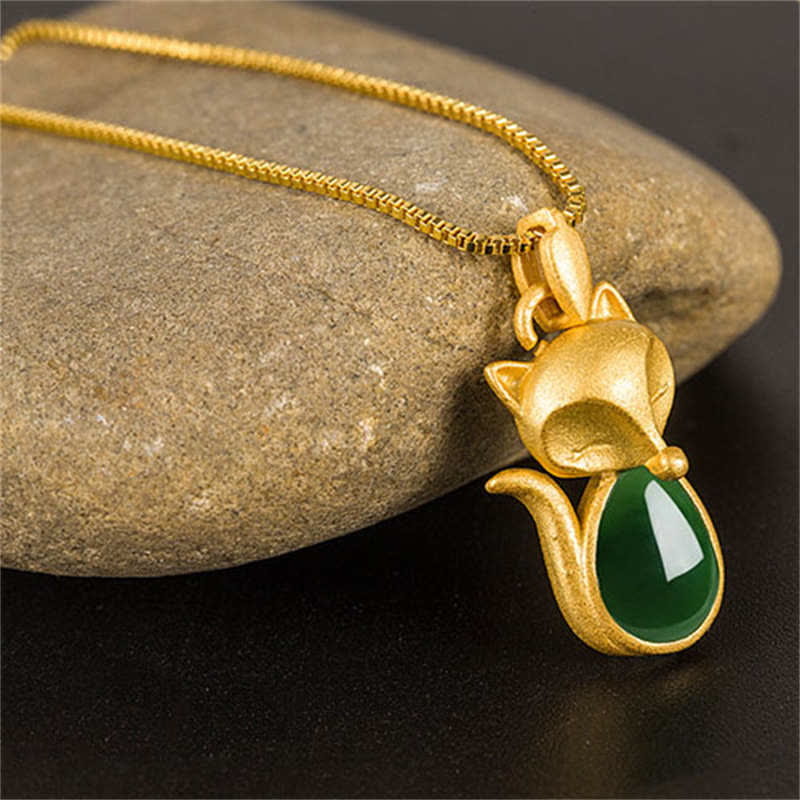 KarmaRipple's Green Chalcedony Fox Pattern Courage Pendant Necklace p7