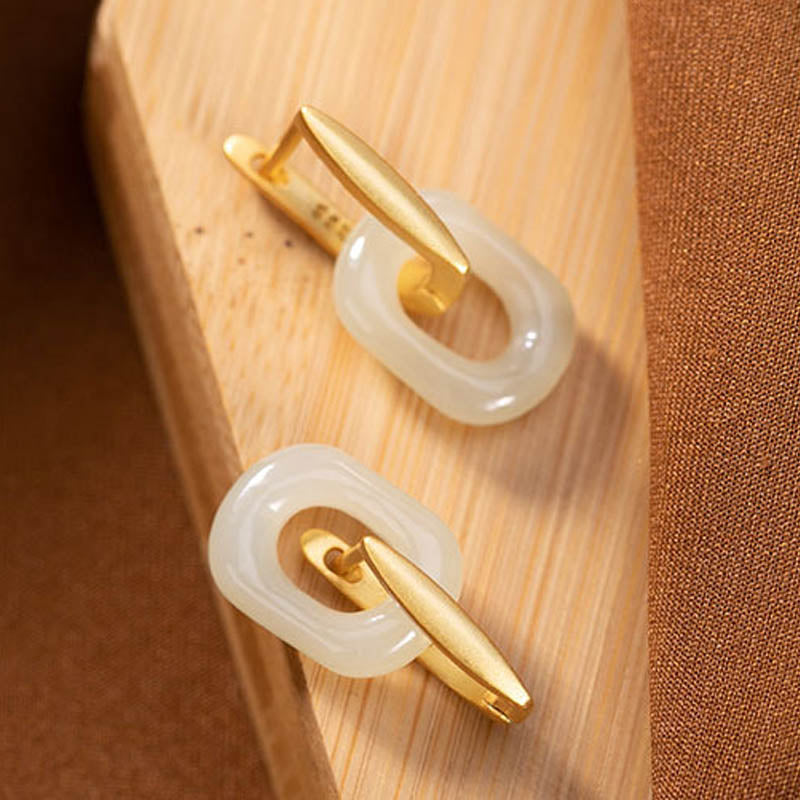 KarmaRipple's 925 Sterling Silver Round Ivory Jade Happiness Blessing Earrings p9